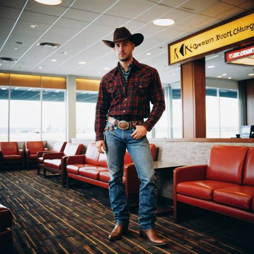 Stylish Cowboy in Airport Lounge Setting