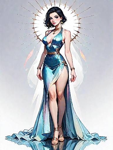 Elegant Woman in Blue Halter Neck Gown