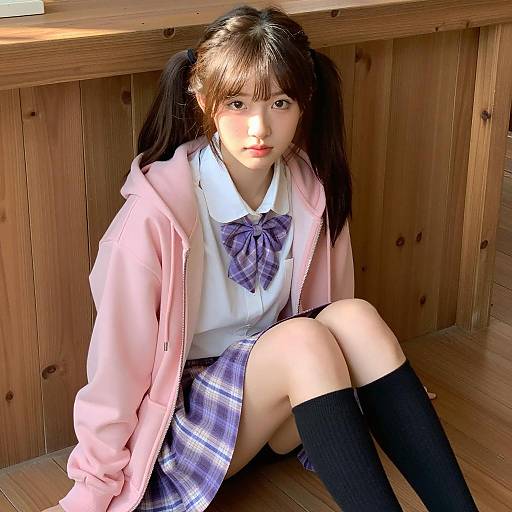 Casual Asian Girl in Pink Hoodie