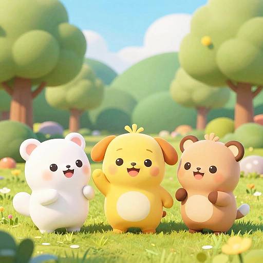 Cute Animal Mascots in Cheerful Park