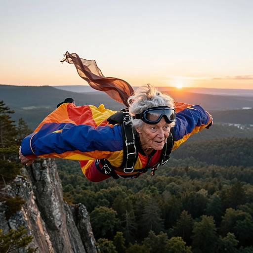 Fearless Granny Wingsuit Base Jump