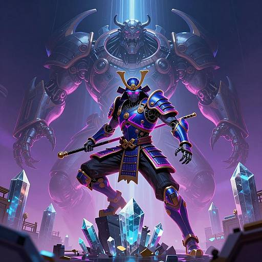 Cybernetic Samurai Battle in Neon Citadel