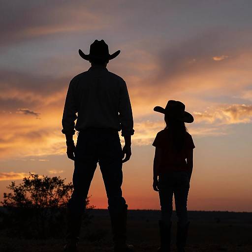 Silhouetted Cowboy Duo at Sunset