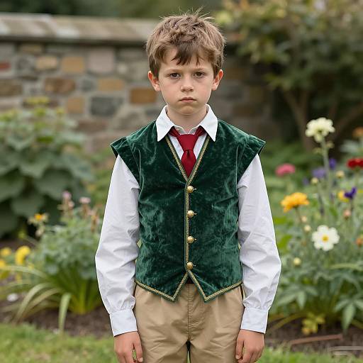 Boy in Gaston Costume in Garden