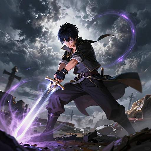 Glowing Sword Warrior in Fantasy Battle