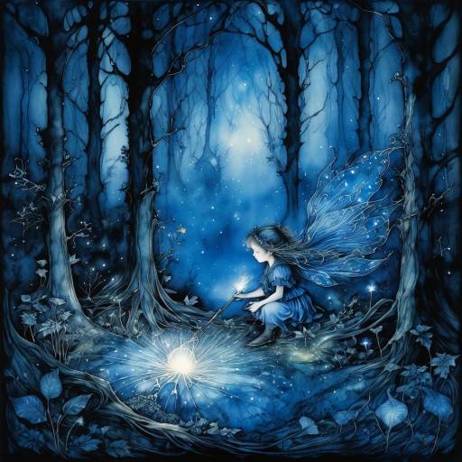 Magical Fairy Child in Luminescent Blue Forest