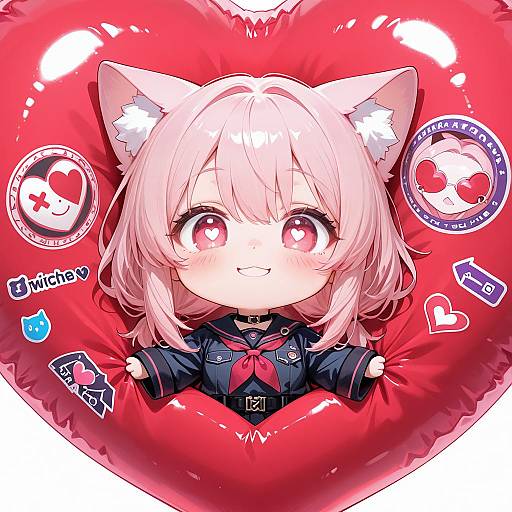 Chibi Girl with Cat Ears and Heart Balloon