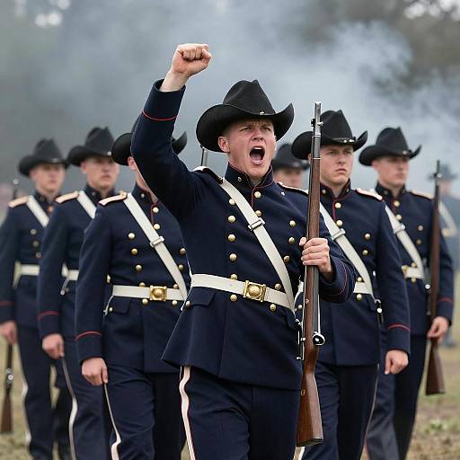 Union Soldiers Rallying in Historic Warfare