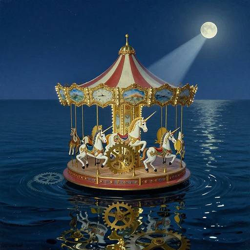 Surreal Clockwork Carousel Over Ocean
