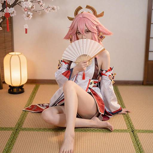 Pink-Haired Anime Cosplayer on Tatami