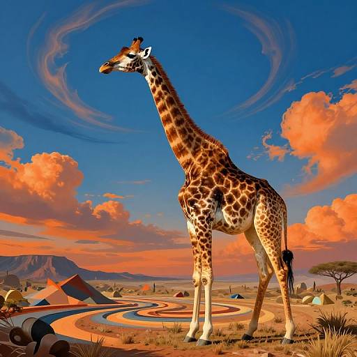 Surreal Hyperrealistic Giraffe Landscape