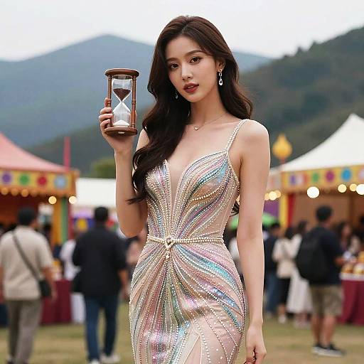 Glamorous Hourglass Woman at Mountain Festival