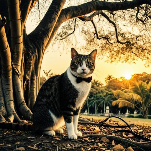 Whimsical Cat with Monocle at Sunset Whimsical Cat with Monocle at Sunset