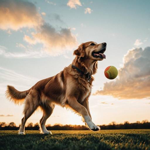 Golden Retriever Playing Fetch at Sunset Golden Retriever Playing Fetch at Sunset