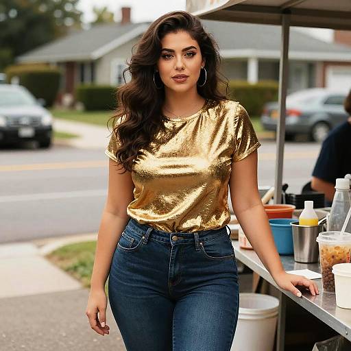 Curvy Woman at Street Food Vendor