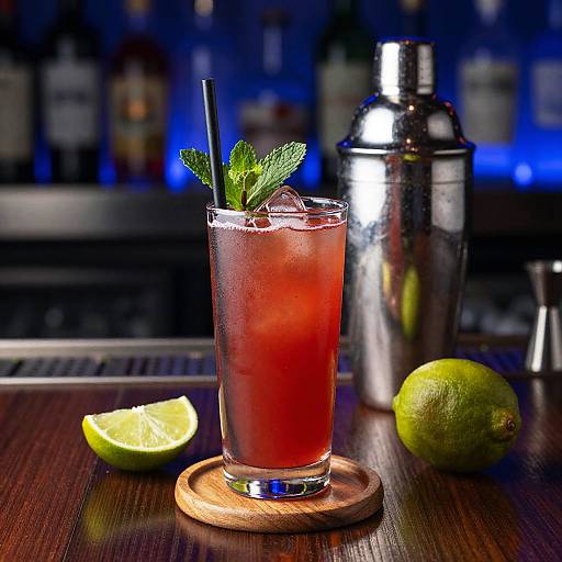 Vibrant Red Cocktail with Mint