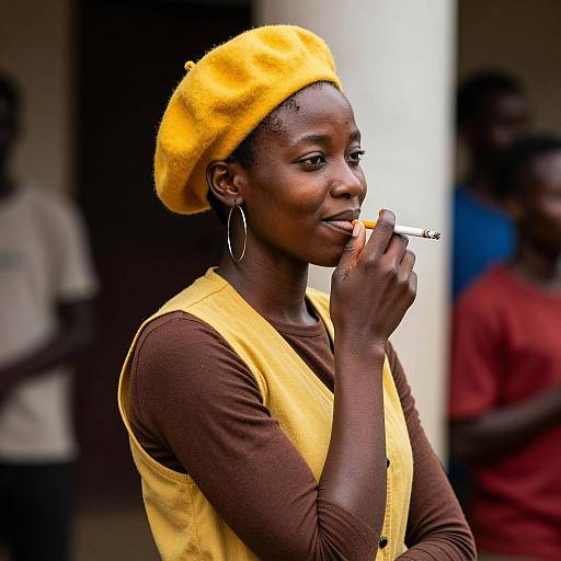 Chic Black Woman with Yellow Beret