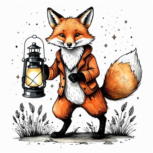 Whimsical Fox Holding Lantern Illustration