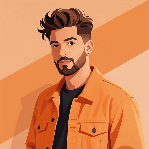 Digital Vector Portrait of Young Man in Orange Jacket