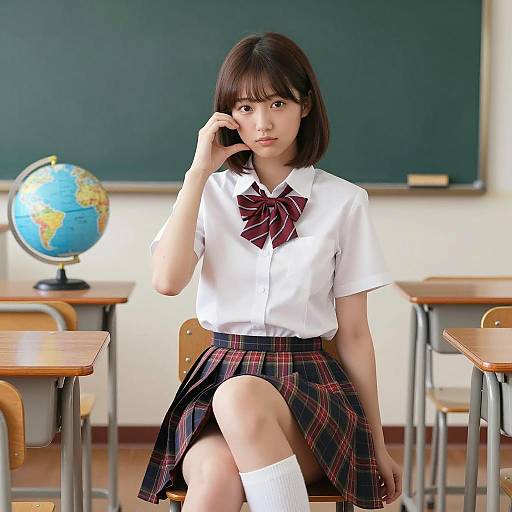 Photorealistic Japanese Schoolgirl in Classroom