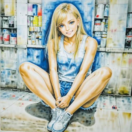 Blonde Woman Sitting in Art Studio