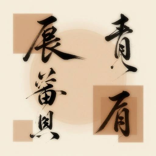 Digital calligraphy featuring four bold, black Japanese kanji characters on a beige and white gradient background. Characters overlap slightly, creating a dynamic, abstract effect