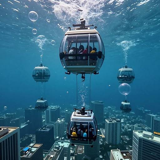 Underwater Upside-Down City with Bubble Elevators