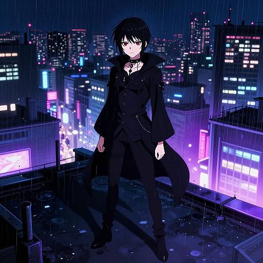 Jirai Kei Goth Hero Neon Rooftop