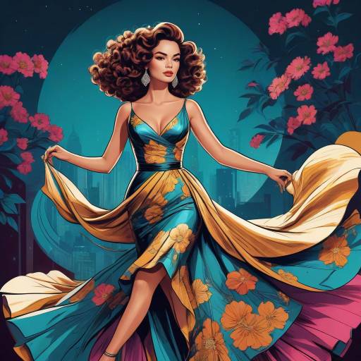 Elegant Hispanic Woman in Floral Gown