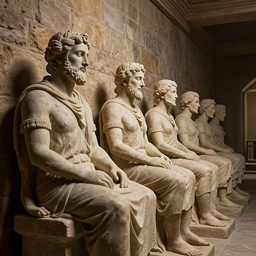 Photorealistic Classical Statues in Corridor