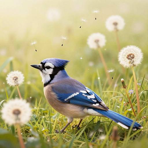 Dreamy Blue Jay in Morning Meadow