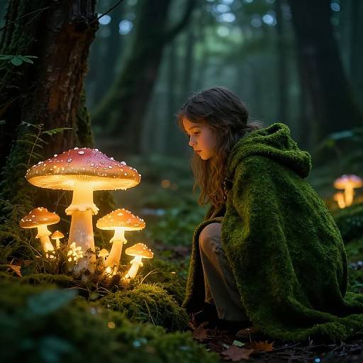 Girl Exploring Enchanted Magical Forest