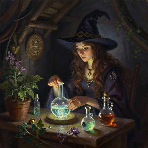 Realistic Witch Brewing Potions Painting