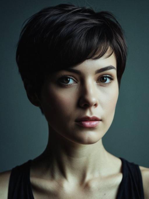 Woman with Dark Brown Pixie Cut Portrait