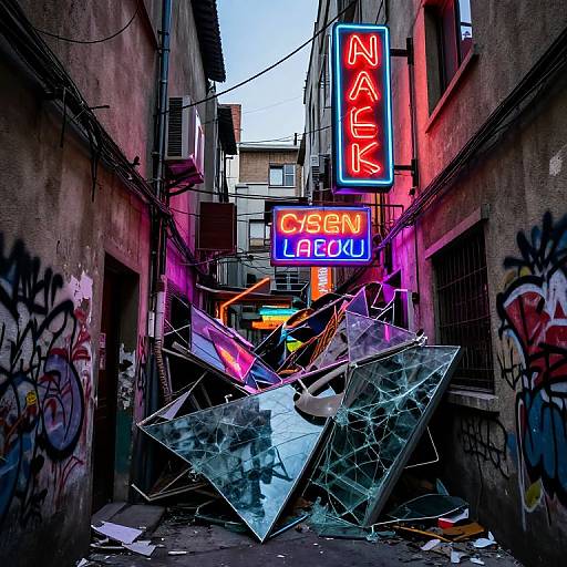 Chaotic Urban Alleyway at Dusk