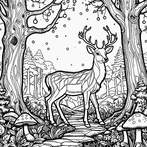 Enchanted Forest Deer Coloring Page