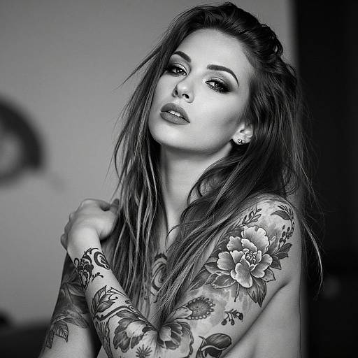 Tattooed Woman in Dramatic Black-and-White