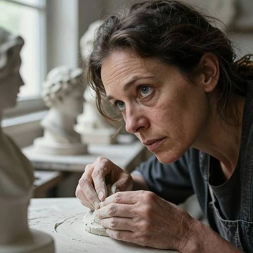 Portrait of Passionate Sculptor in Studio