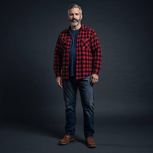 Middle-Aged Man in Plaid Flannel Shirt