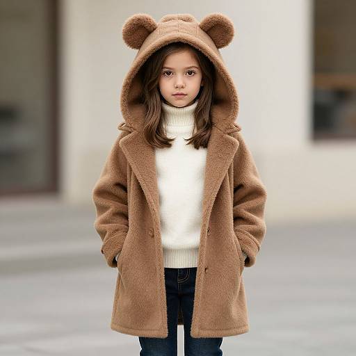 Realistic Girl in Bear Hooded Coat