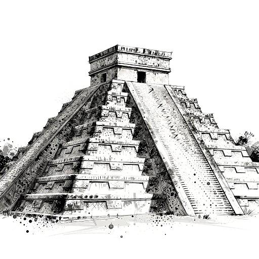 Black and White Digital Sketch of Chichen Itza