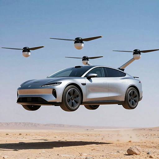 Futuristic Hover Car in Desert Sky