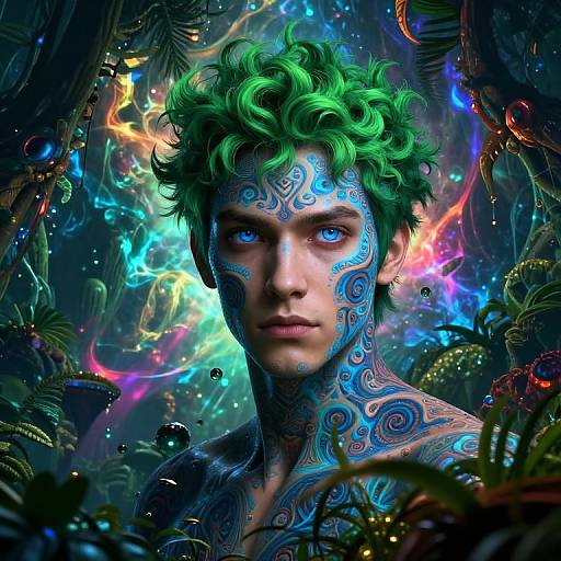 Cosmic Jungle Male with Fractal Patterns