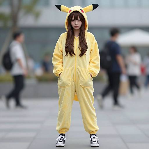 Woman in Pokemon Kigurumi Costume