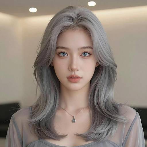 Portrait of Young Woman with Silver Hair