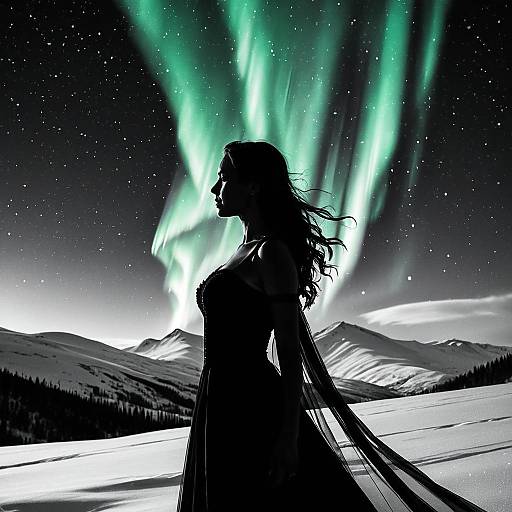 Goddess Silhouette with Aurora Borealis
