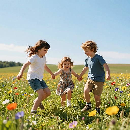 Joyful Children in Sunlit Meadow