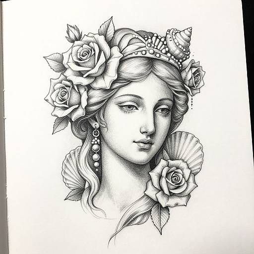 Aphrodite Tattoo Sketch with Roses