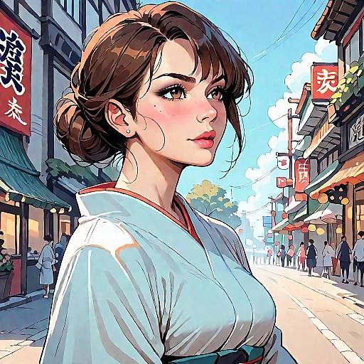 Serious Anime Woman in Tokyo Street