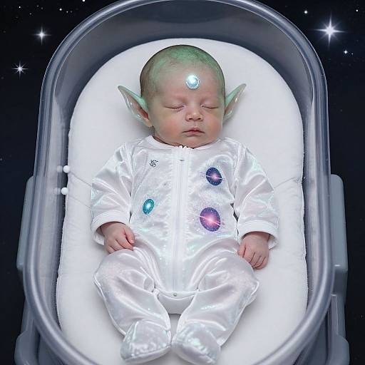 Newborn Alien Infant in High-Tech Cradle